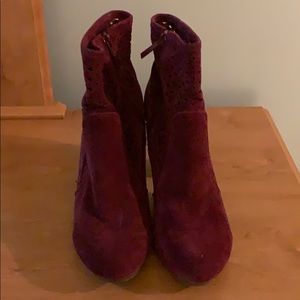 Wine suede ankle boots